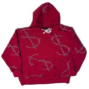 Vintage Y2K Barbed Wire Money Sign Red Oversized Hoodie 2XL